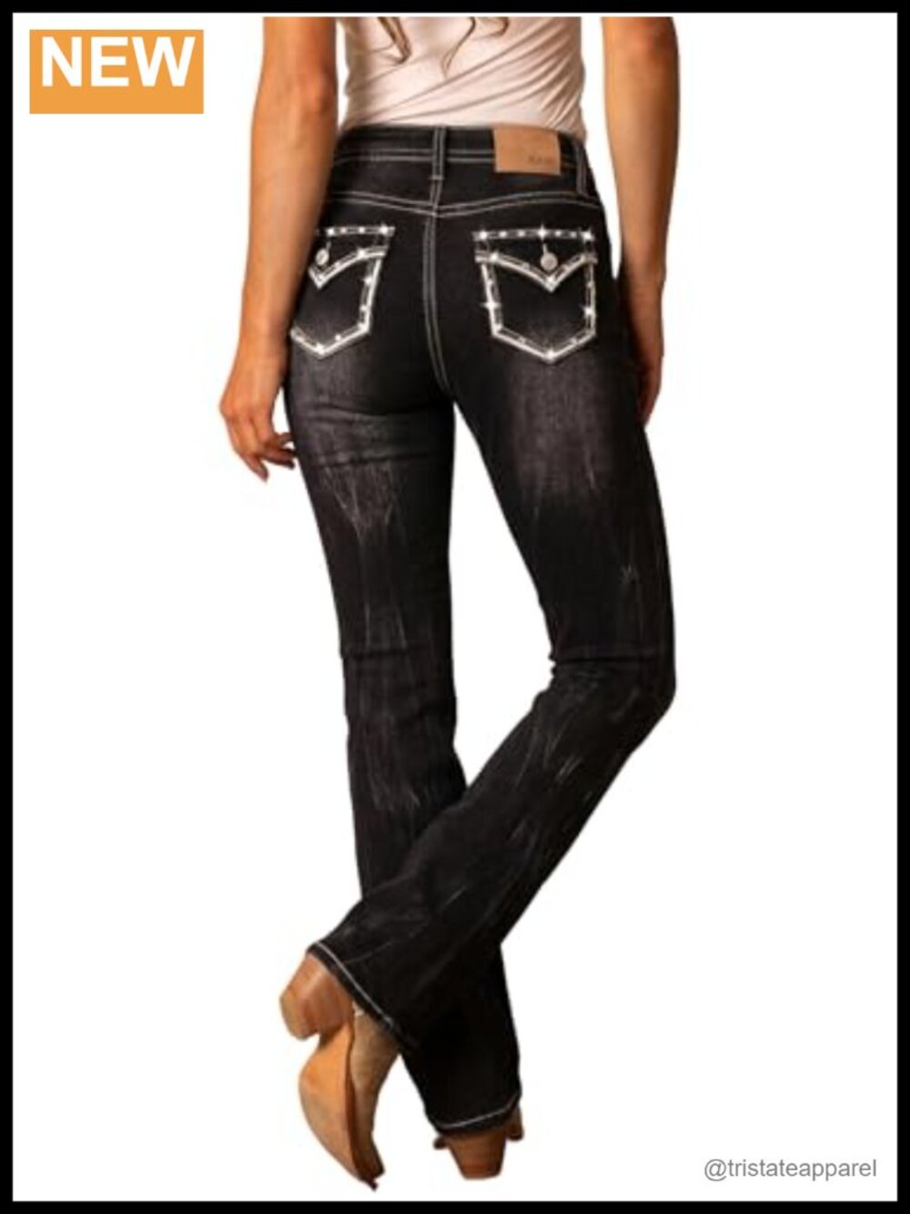 Mid Rise Bootcut Jeans Rhinestone Embroidery Stretchy Denim Pants Cowgirl Style